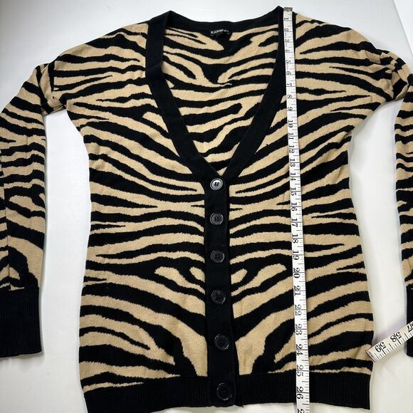 Express Zebra Print Cardigan Sz XS Button Deep V Neck Dark Academia Brown Black - Picture 9 of 11